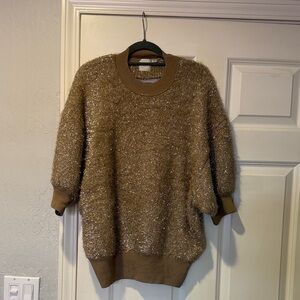 Maeve Anthropologie Violetta Tinsel Gold Crew Neck Sweater